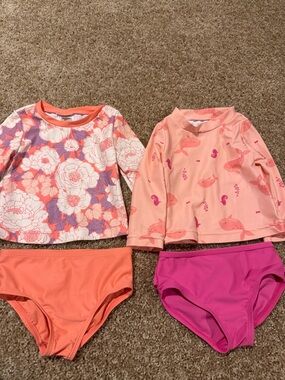 Carter's Pink, Coral & Magenta Girls' Rashguard Swim Set - Floral & Whale Prints